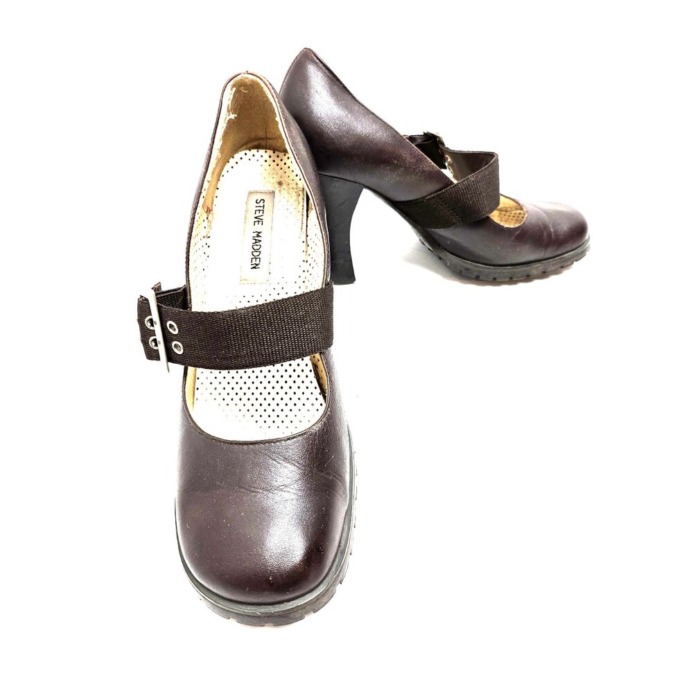 Steve Madden Mary Jane Heels sz 8.5 B Brown Pumps Straps Buckle